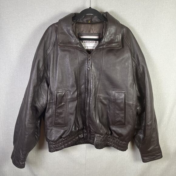 Saddlery Cooper Collections Mens Size XL Brown Genuine Leather Bomber Jacket - Picture 1 of 11
